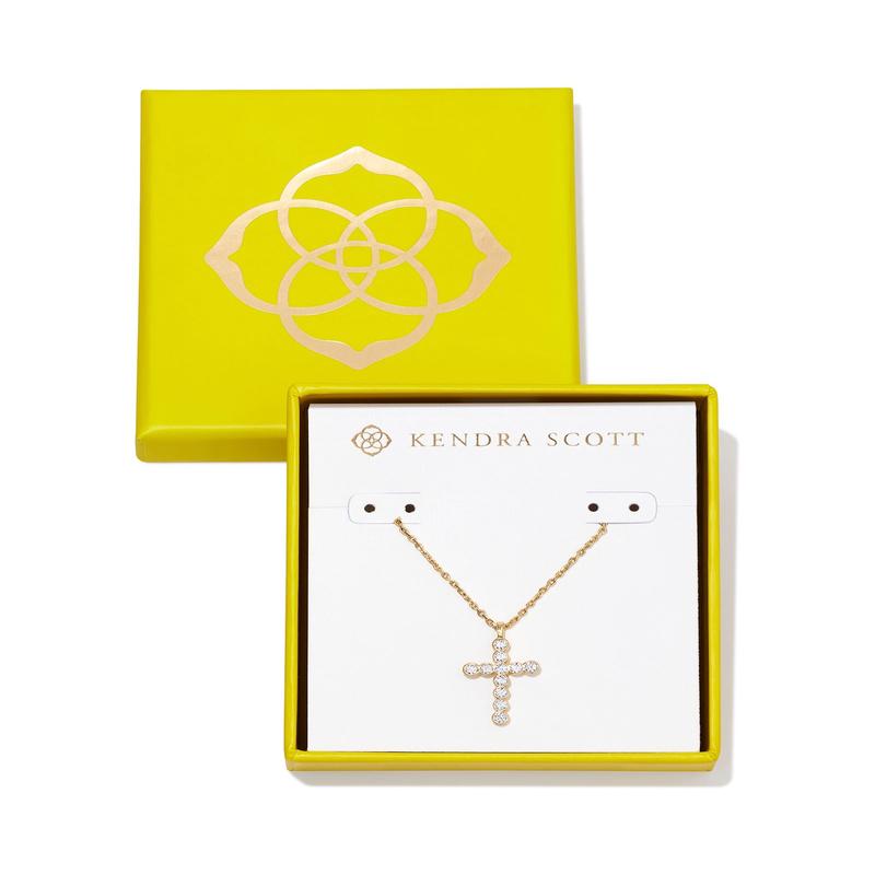 Cross Crystal Pendant Boxed - Gold White Cz | Kendra Scott
