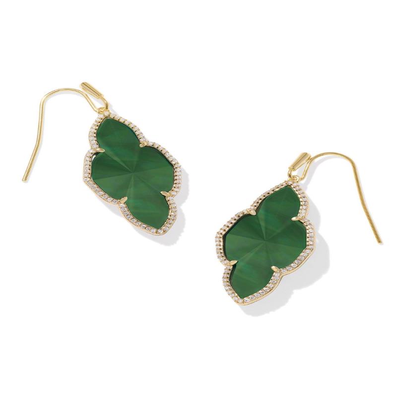 DOORBUSTER - Abbie Pave Frame Drop Earrings - Gold Green Illusion | Kendra Scott