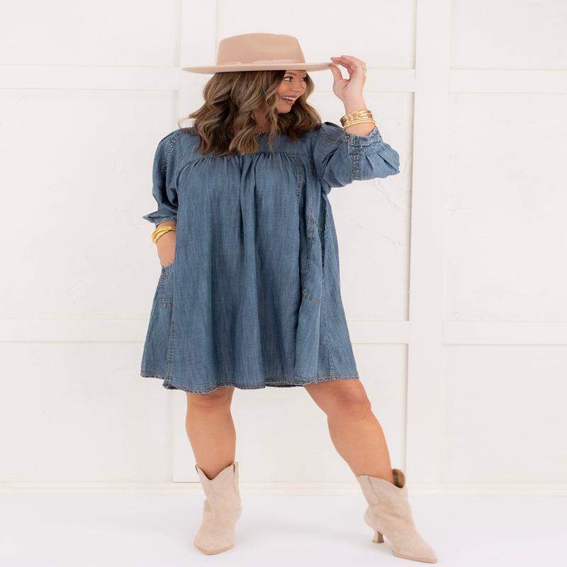 Night Sky Long Sleeve Denim Dress - FINAL SALE
