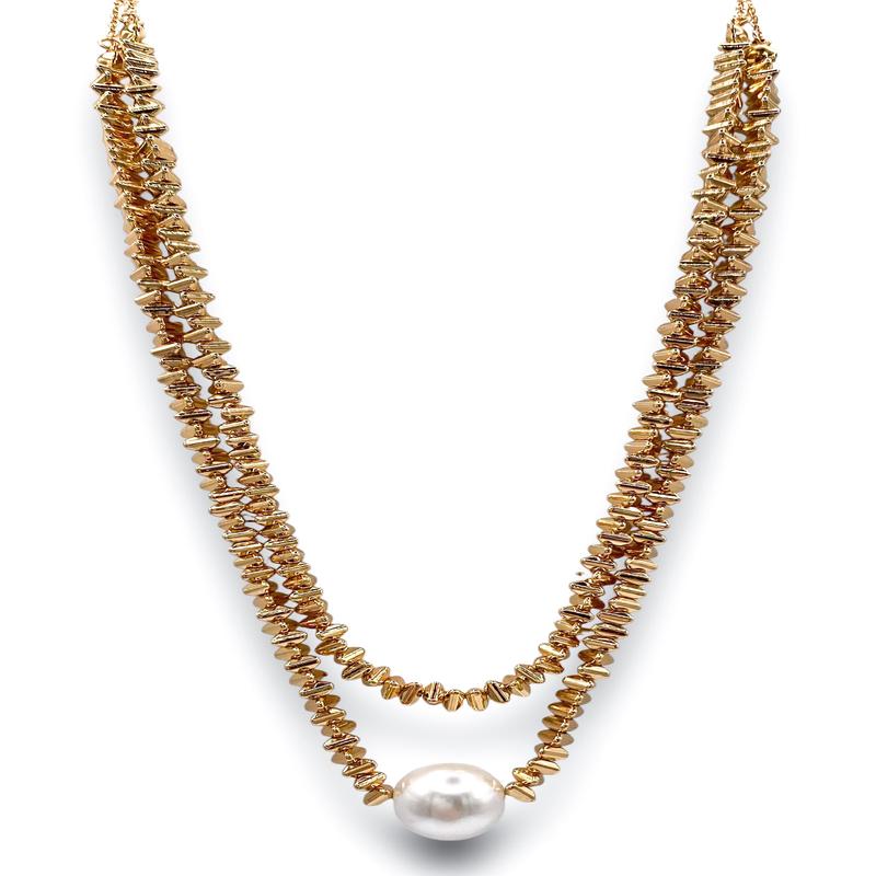 Perfect Duo Gold Beaded Pearl Layered Necklace