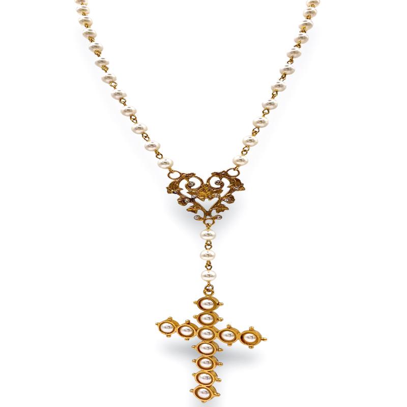 Saint Cross Vine Rosary Necklace - Cream | Virgins Saints & Angels