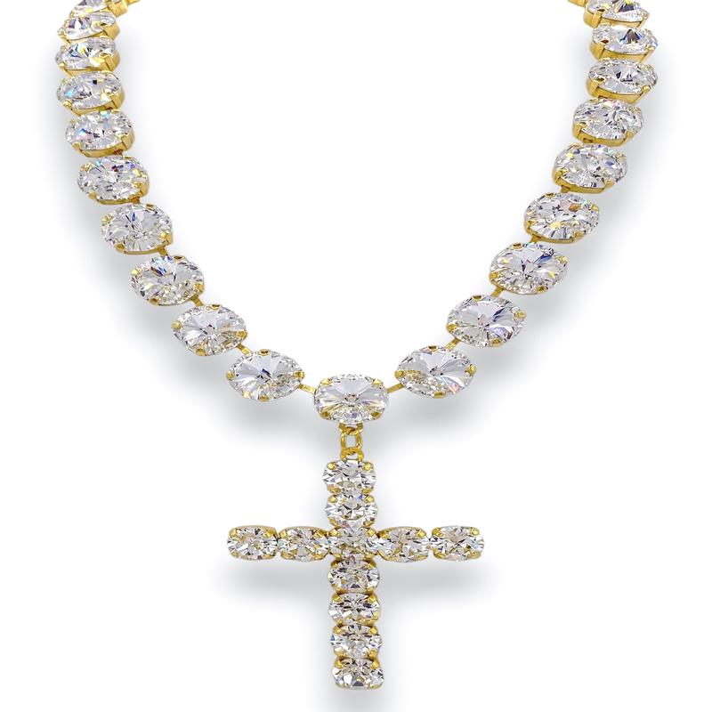 TOVA Donatella Gold Clear Cross Necklace