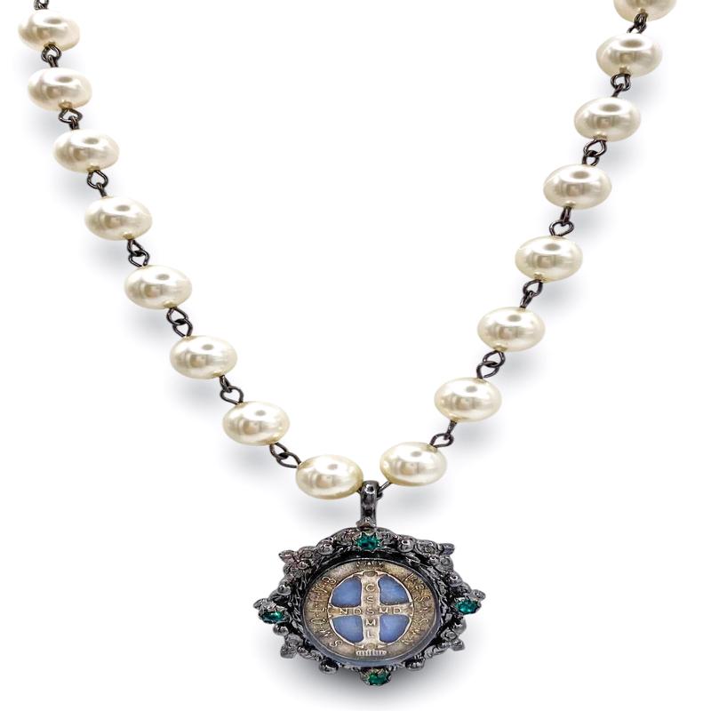 Iconic Pearl Choker - San Benito Medallion | Virgins Saints & Angels