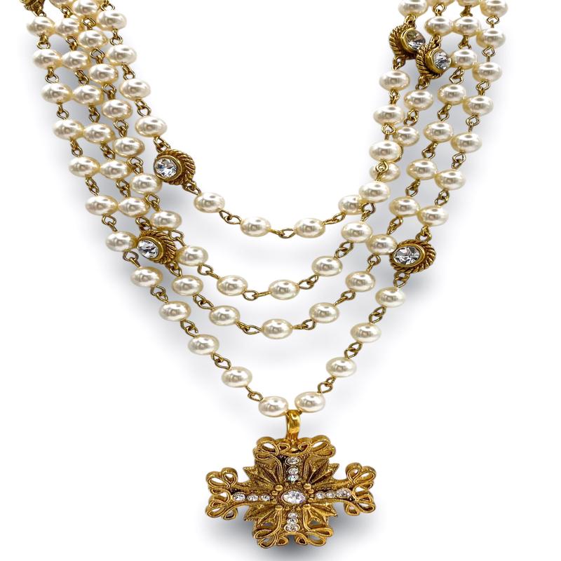 Magdalena 6mm Pearl Necklace - Electra Cross Medallion | Virgins Saints & Angels