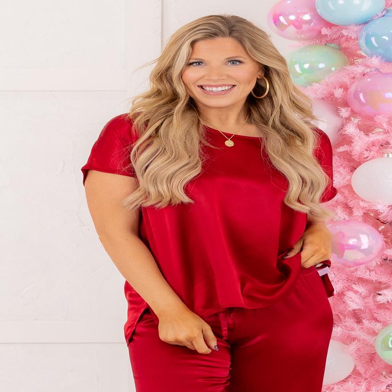 Satin Boxy Tee - Red | PJ Harlow - FINAL SALE