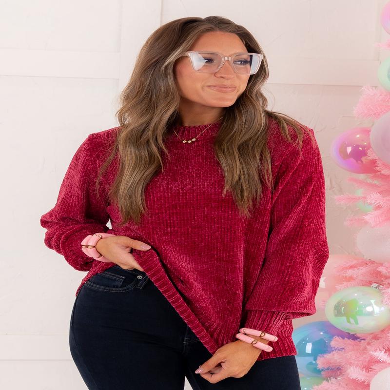 Walk Away Chenille Sweater - Cabernet - DOORBUSTER