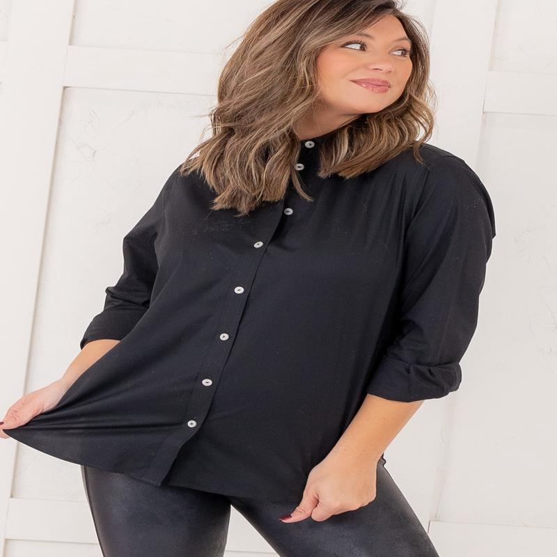 Boyfriend Button Up Long Sleeve Black Top *Final Sale*