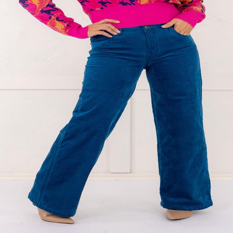 Jean High Rise Wide Leg Clean Hem Jean - Teal Blue - FINAL SALE