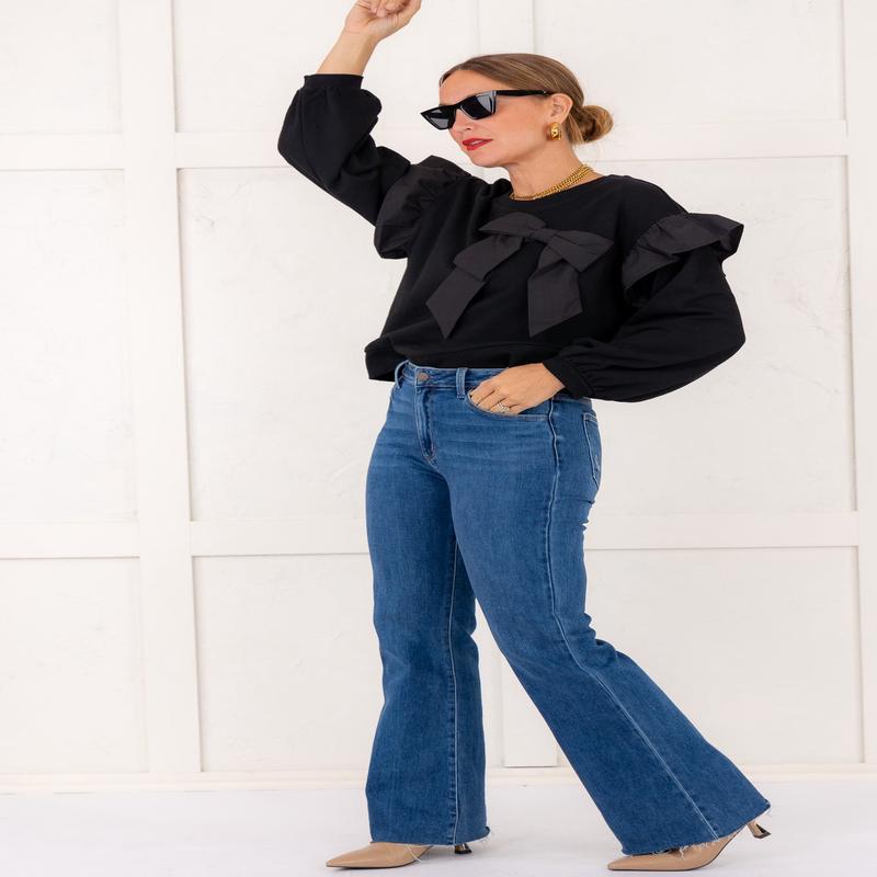 Keep It Going Black Bow Long Sleeve Top - FINAL SALE