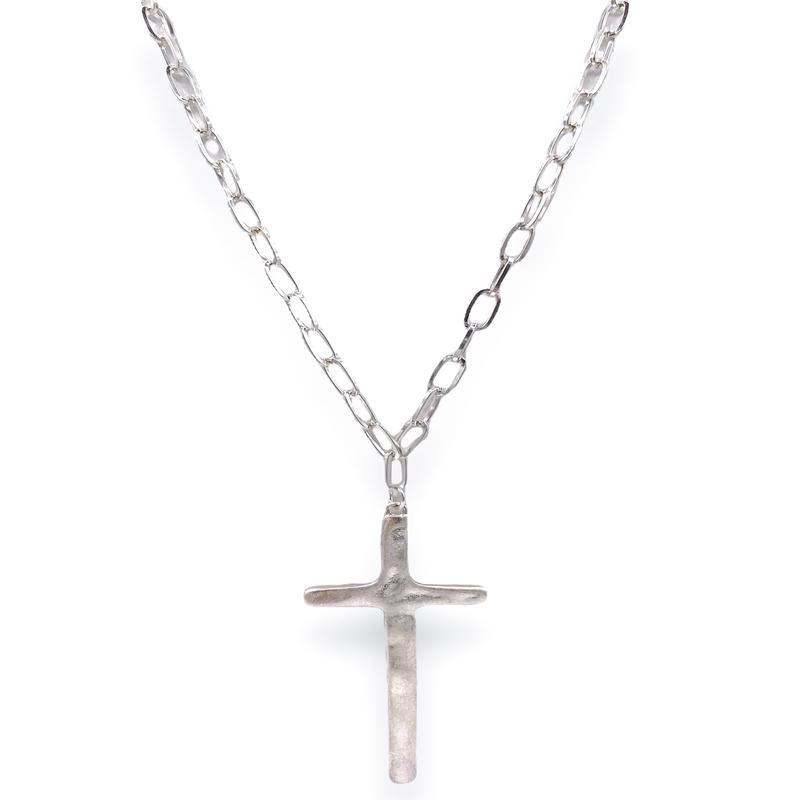 Moment of Truth Silver Cross Long Chain Necklace