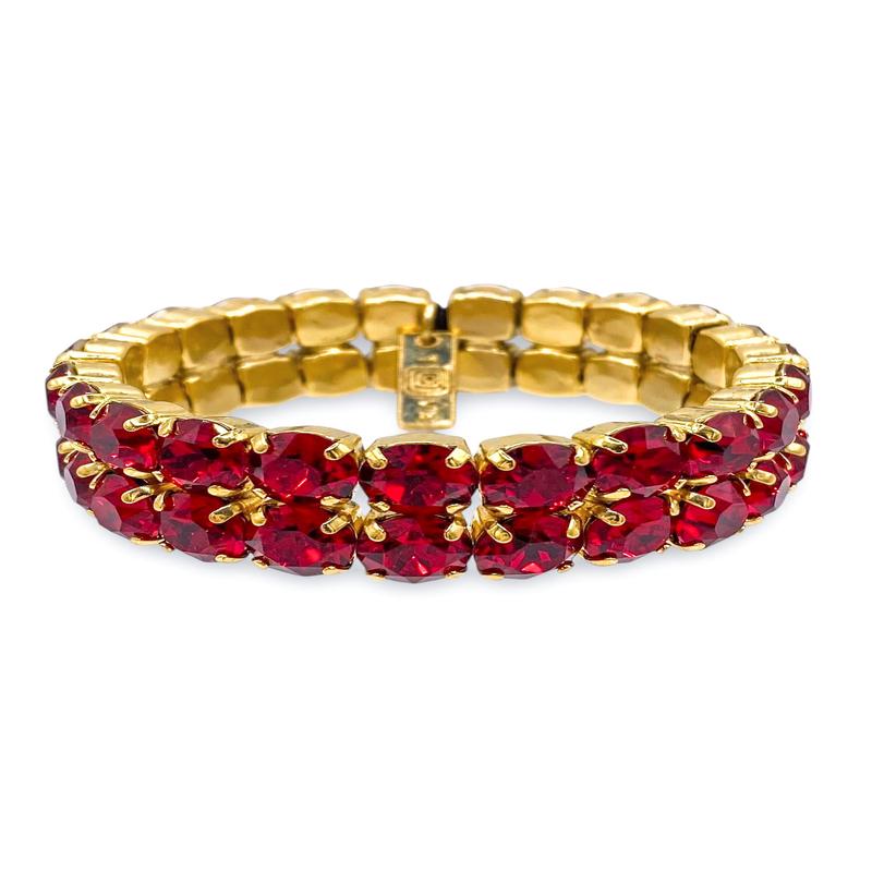 Olivia 2 Strand Stretch Bracelet - Antique Gold/ Red | TOVA