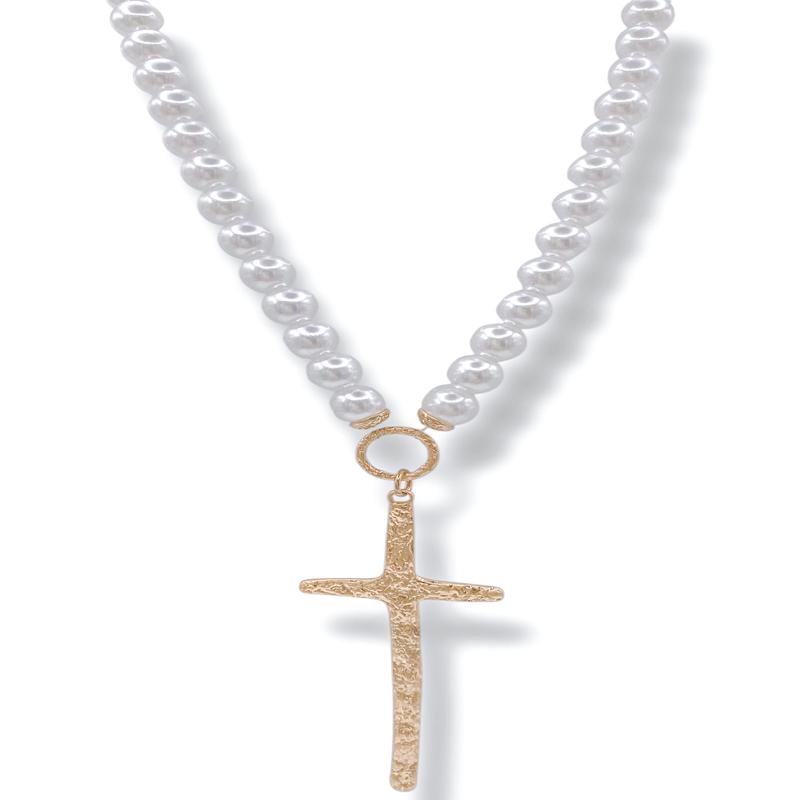 So Amazing Cream Beaded Cross Necklace *Final Sale*