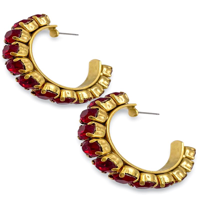TOVA Jubilee Antique Gold Red Hoop Earrings - FINAL SALE