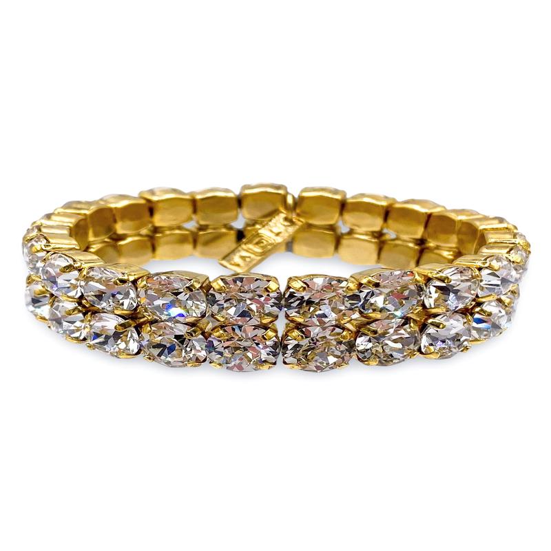 TOVA Olivia 2 Strand Antique Gold Clear Stretch Bracelet