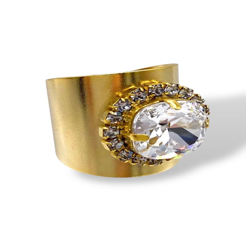 TOVA Sydney Square Clear Crystal Adjustable Ring