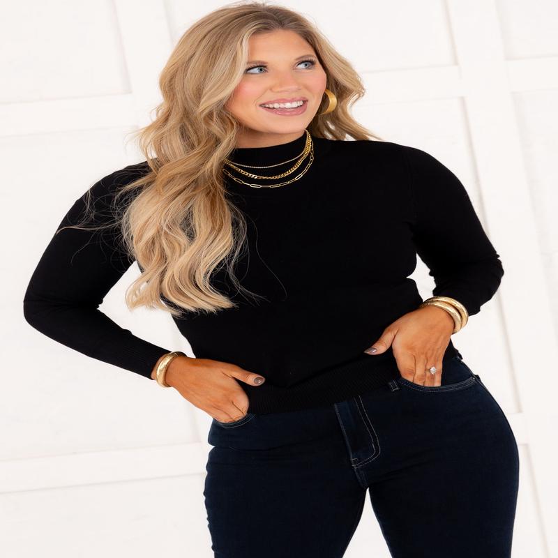 Carmen Mock Neck Sweater - Black - FINAL SALE
