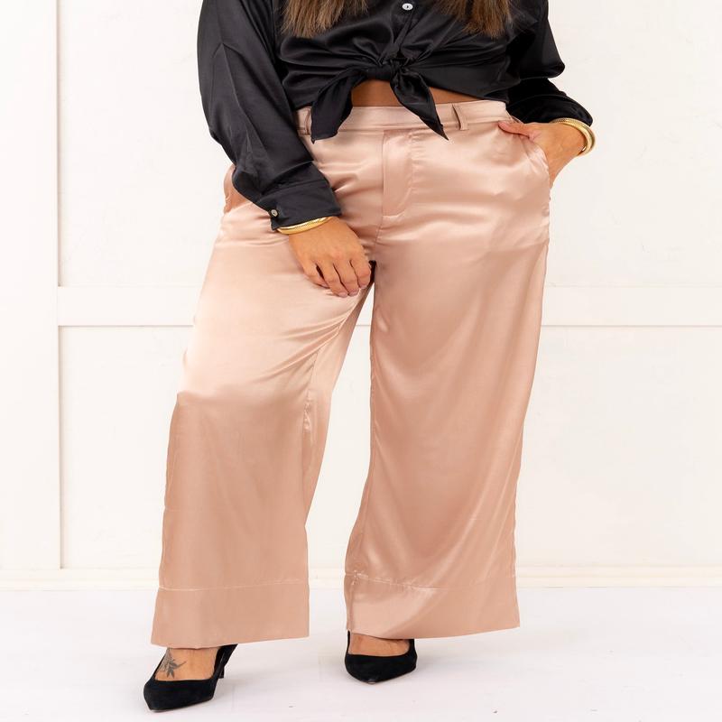 DOORBUSTER - Make It Right Wide Leg Satin Pants - Brush