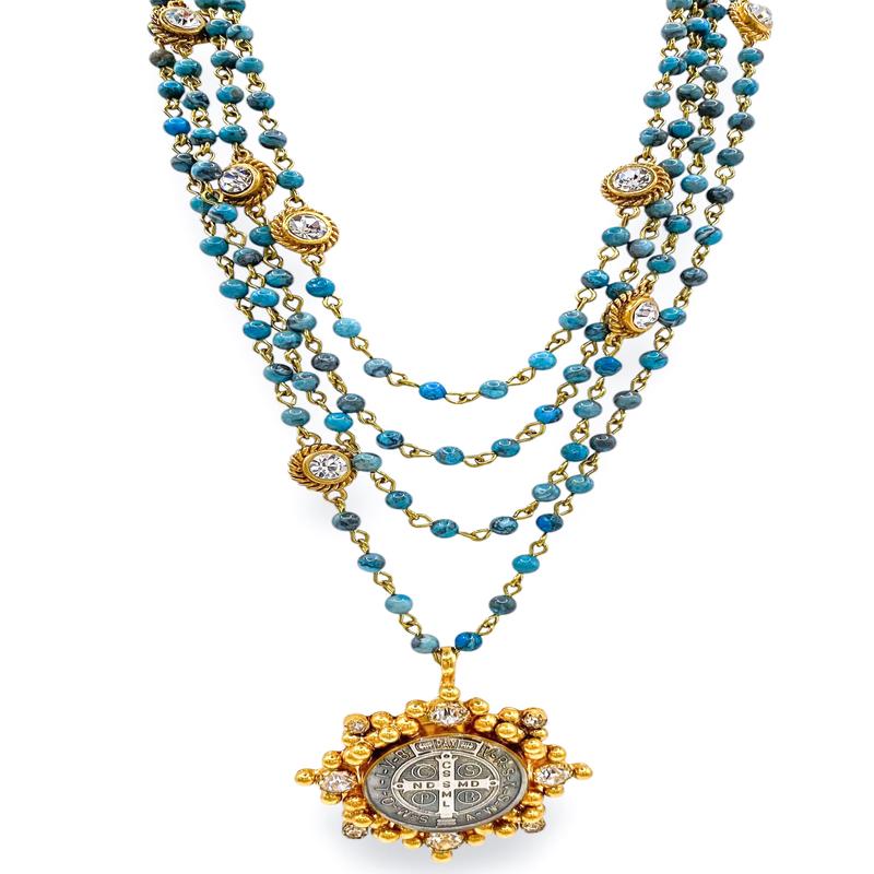Magdalena 4mm Turquoise Necklace - San Benito Medallion | Virgins Saints & Angels - FINAL SALE