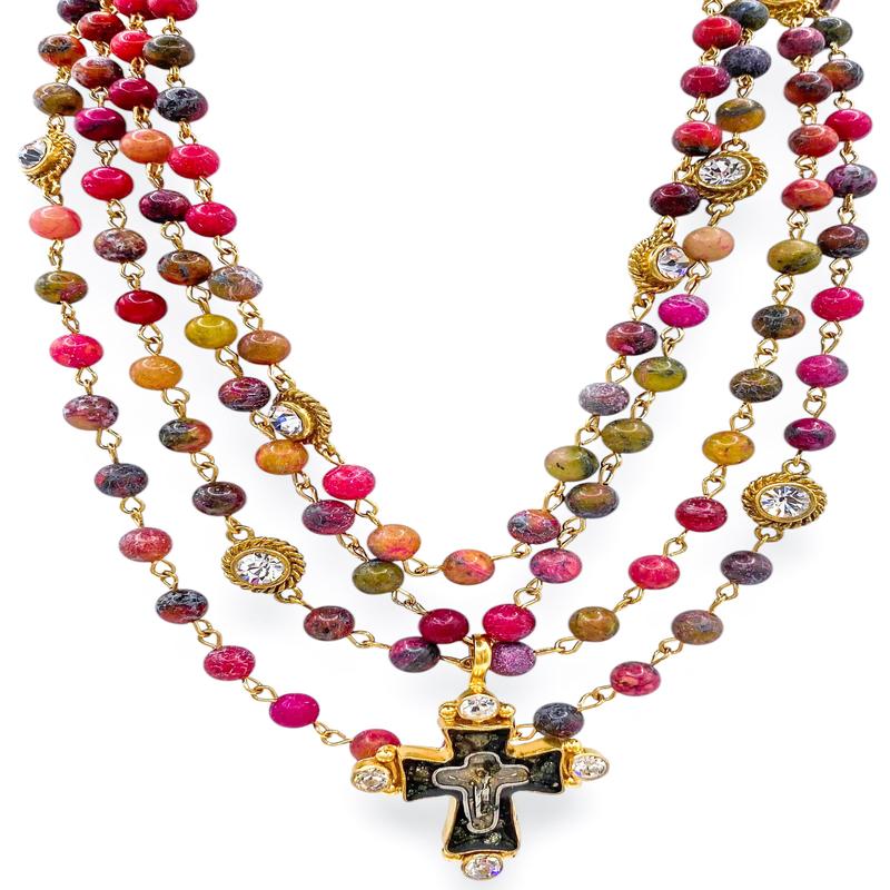 Magdalena 6mm Purple Necklace - Maria Cross Medallion | Virgins Saints & Angels