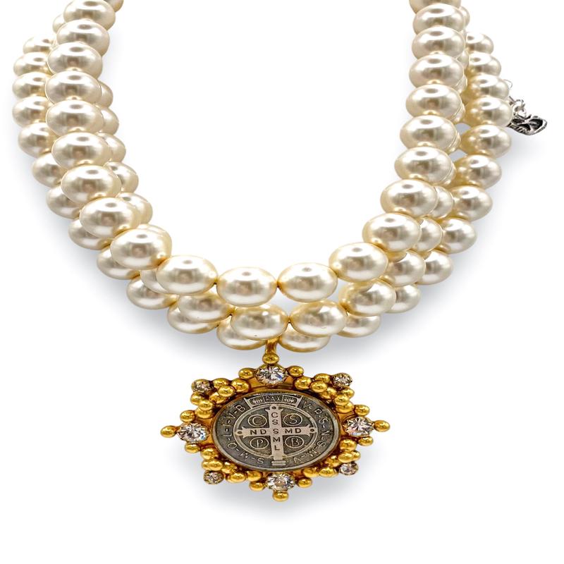 Triple Iconic Choker - Cloister San Benito Medallion - Gold | Virgins Saints & Angels