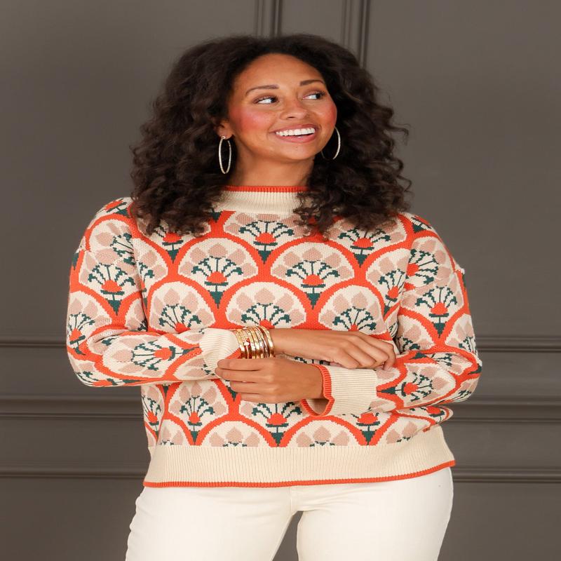 Across My Mind Brick Abstract Print Long Sleeve Top