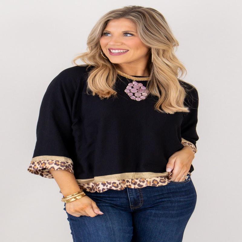 All I Ask Black Leopard Long Sleeve Top