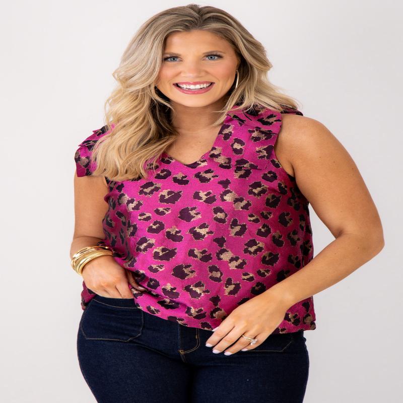 Can You Keep a Secret Hot Pink Metallic Bow Sleeveless Top