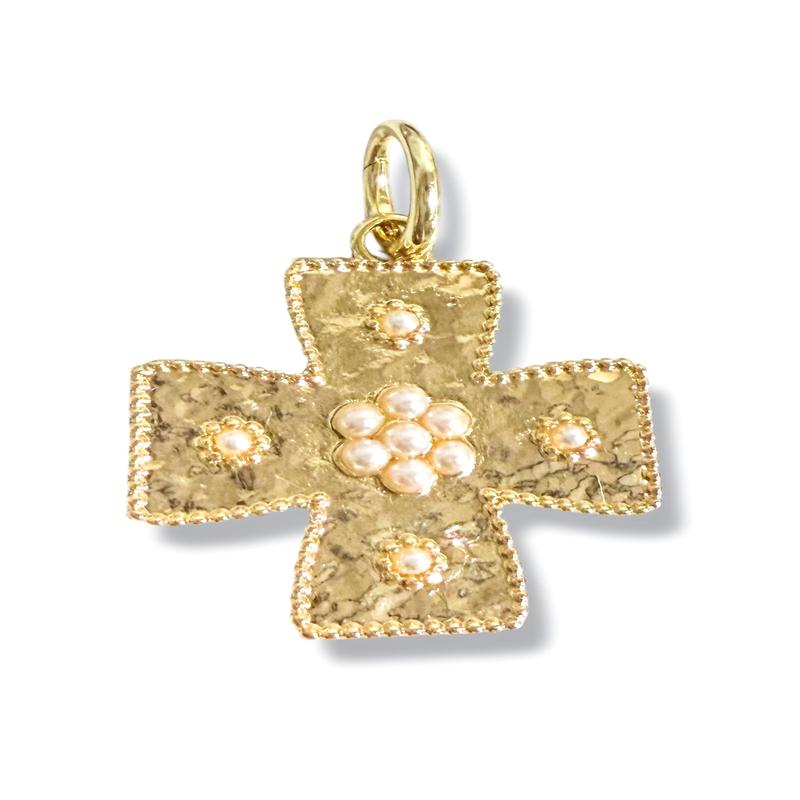 Dreams are Made Of Mini Gold and Pearl Textured Cross Pendant