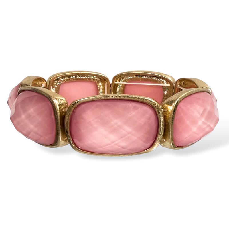 Ella Pink Epoxy Square Stone Statement Stretch Bracelet