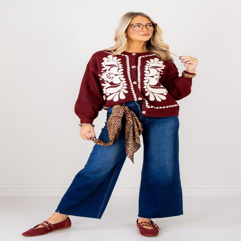 Go Places Garnet Long Sleeve Button Down Cardigan