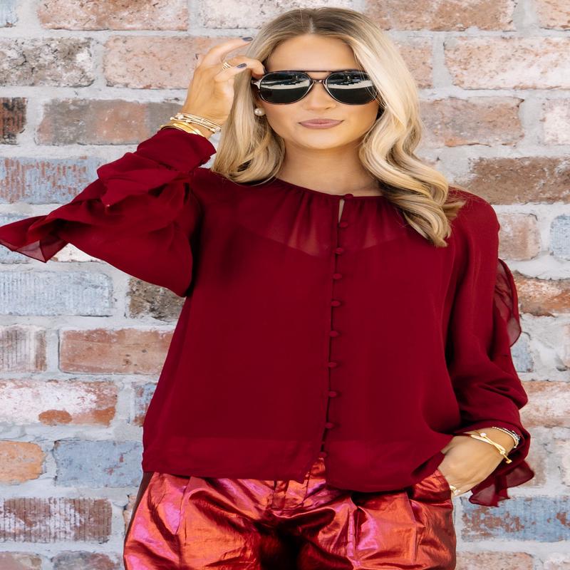 Harmony Crimson Long Sleeve Blouse