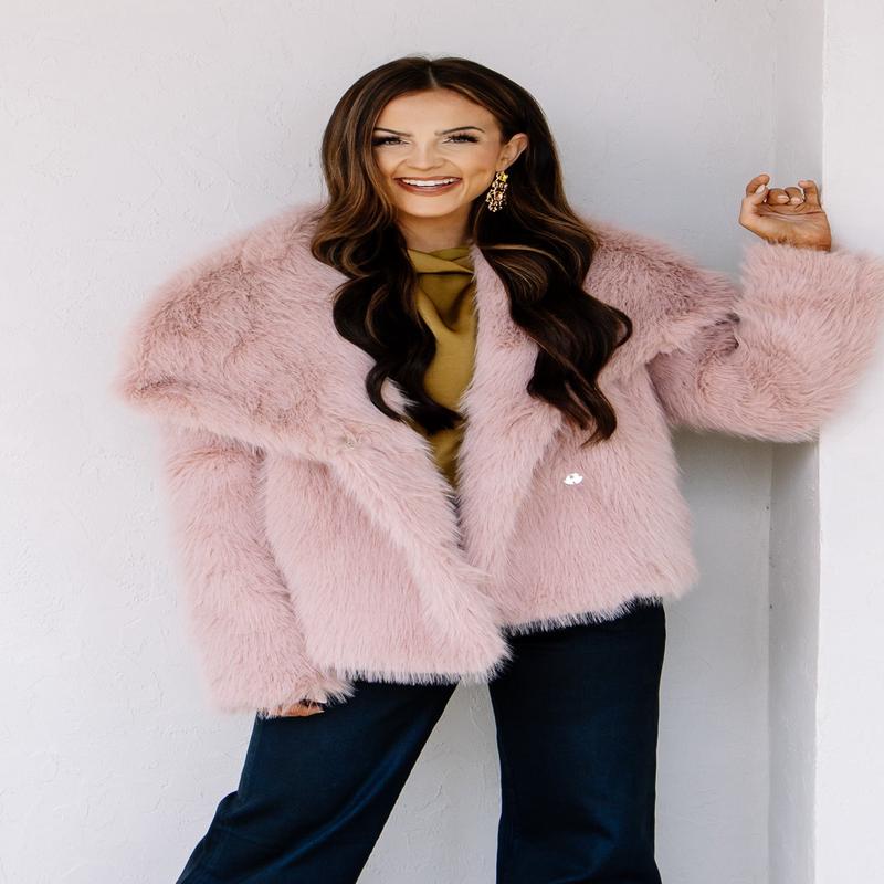 Lottie Pink Faux Fur Long Sleeve Coat