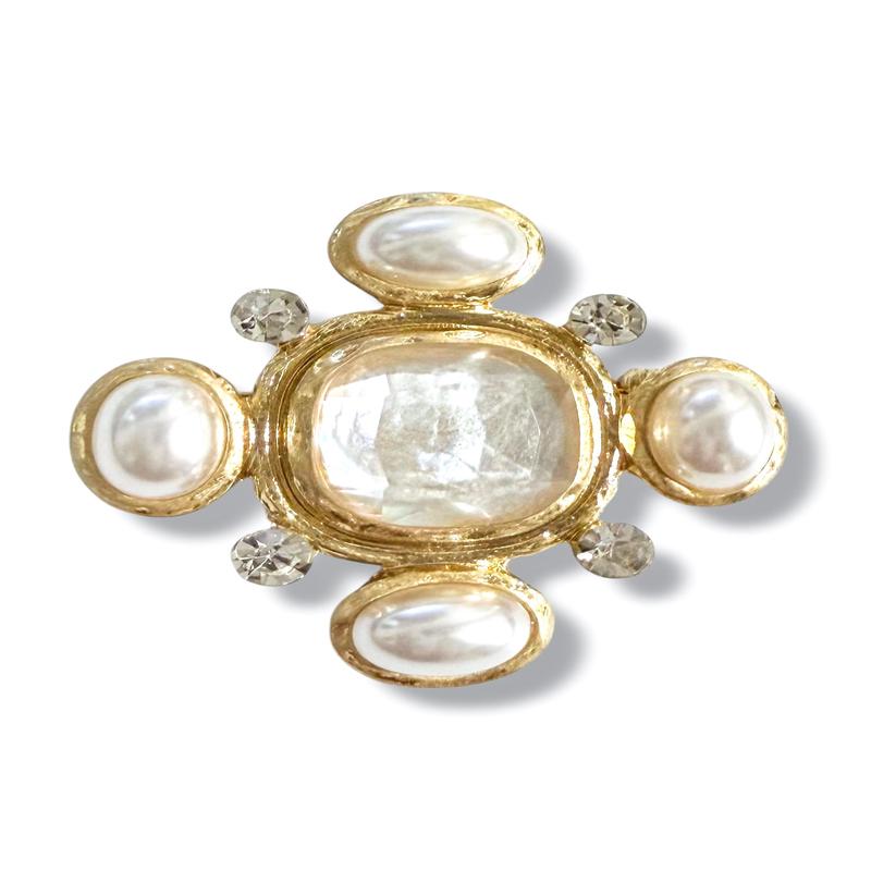 Old Memories Gold Pearl & Stone Brooch