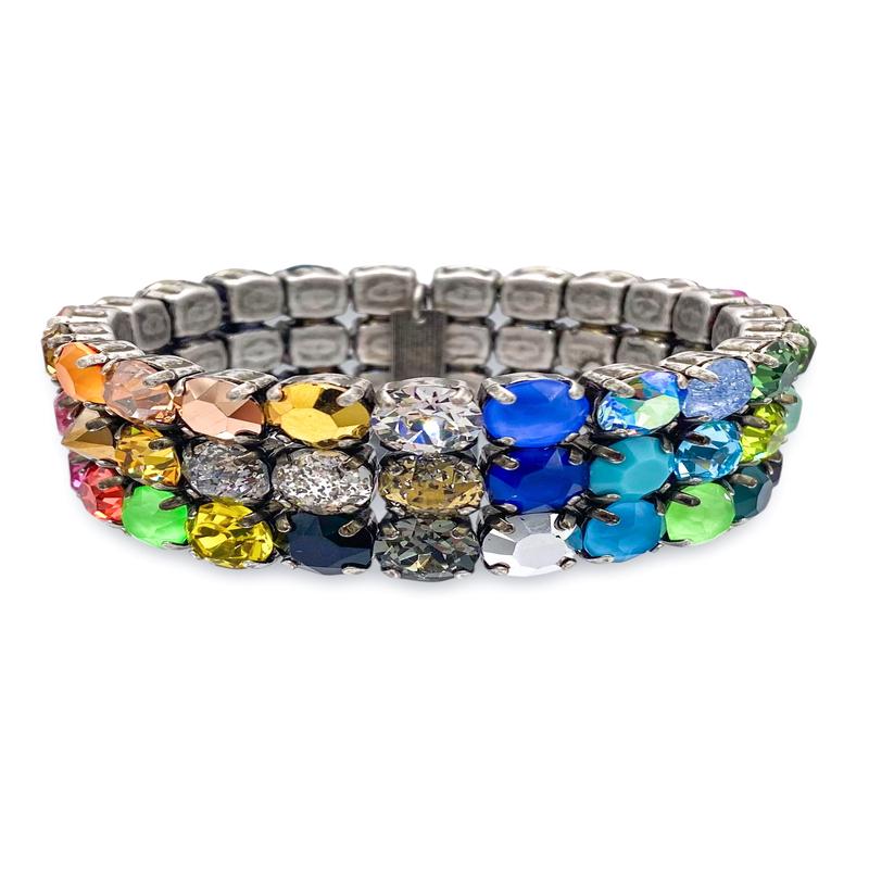 Olivia 3 Strand Antique Silver Rainbow Ombre Stretch Bracelet | TOVA | RESTOCK