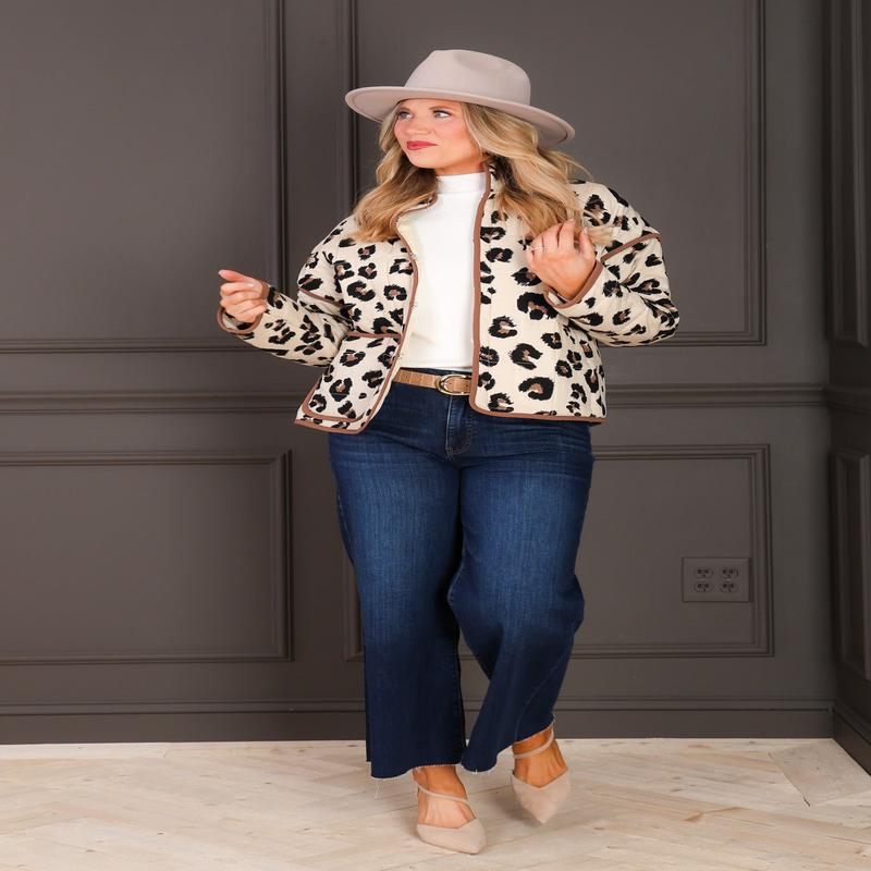 On the Road leopard Print Long Sleeve Quilted Jacket