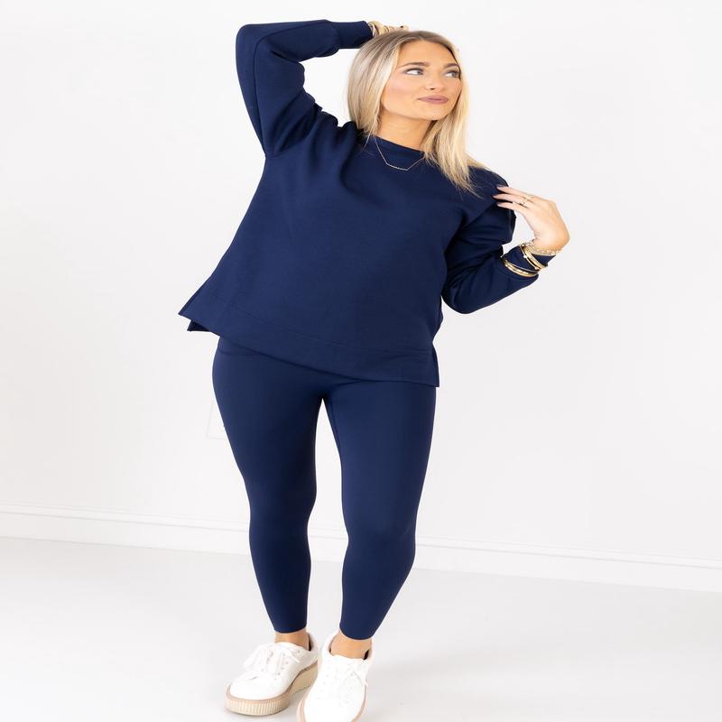 Spanx Airessentials Timeless Navy Crew Neck Long Sleeve Top
