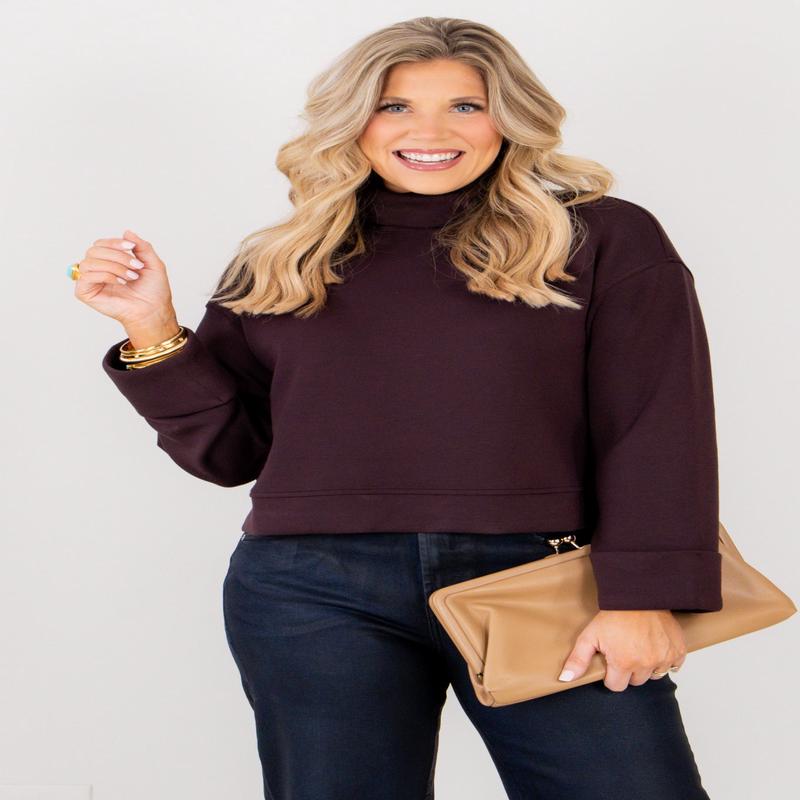 Spanx Airessentials Truffle Brown Turtleneck Long Sleeve Top