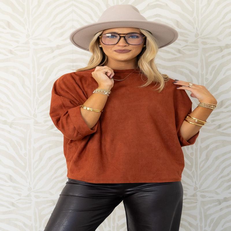 Time We Have Rust Mock Neck Short Sleeve Top