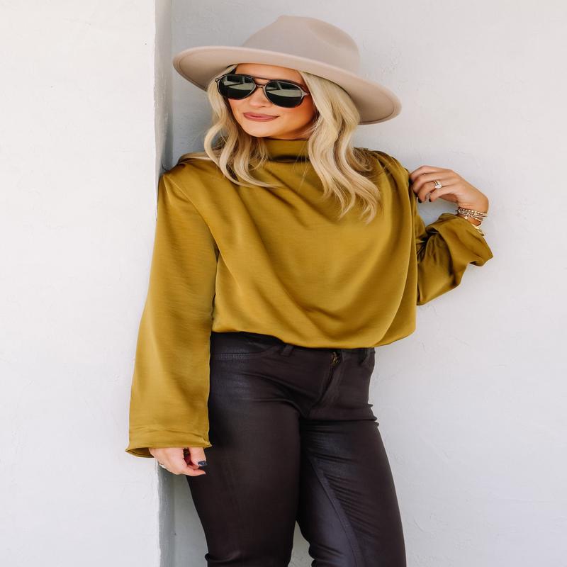 Wonder Why Mustard Mock Neck Long Sleeve Balloon Top