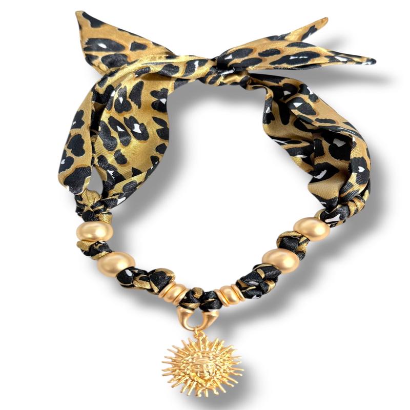 Back In Time Leopard Scarf Charm Necklace
