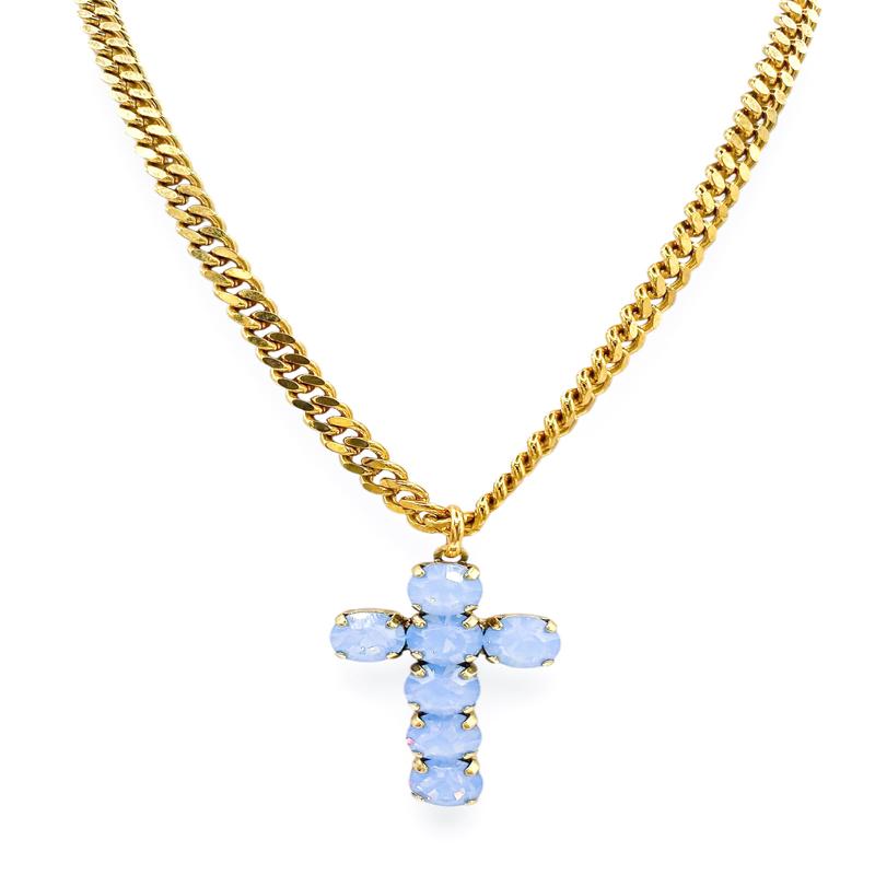Firm Foundation Blue Opal Cross Necklace | TOVA