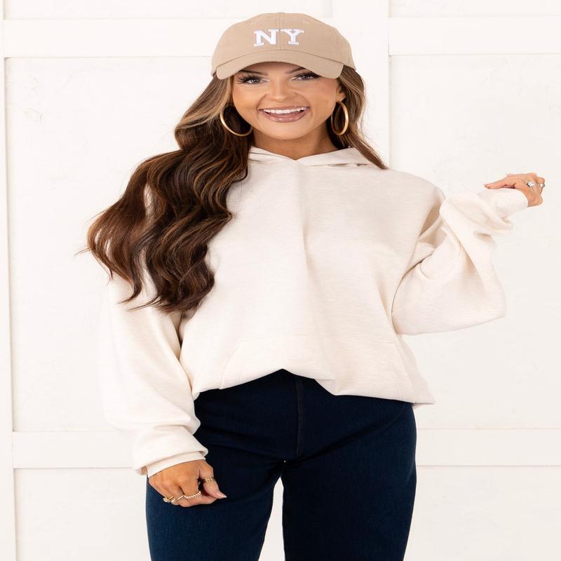 In Plain Sight Long Sleeve Hoodie - Heather Beige - DOORBUSTER