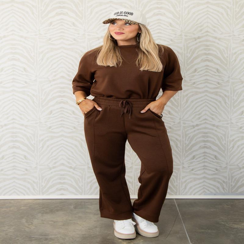 Kellie Scuba Brown Wide Leg Pant