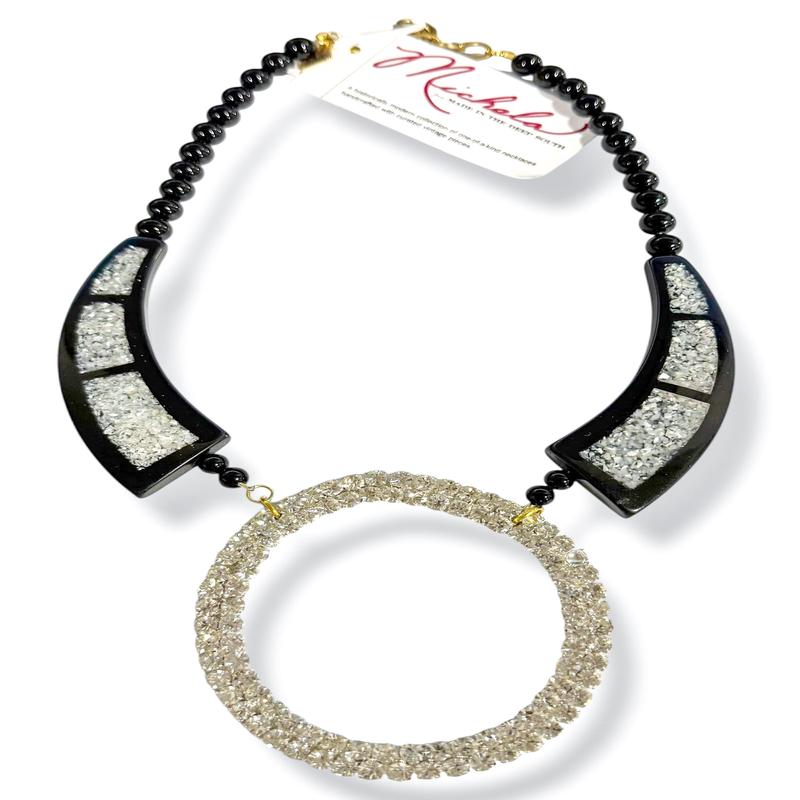 Made in the Deep South 1940s Czech Sash Buckle Mother Of Pearl Lucite Necklace