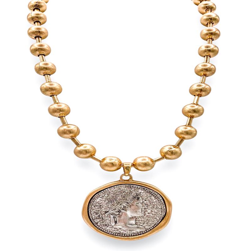 Off Tone Coin Pendant Ball Chain Necklace