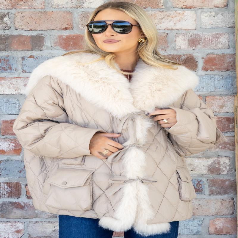 Sylvia Cream Fox Fur Quilted Jacket