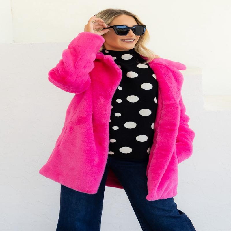 The Moment Pink Faux Fur Long Sleeve Coat
