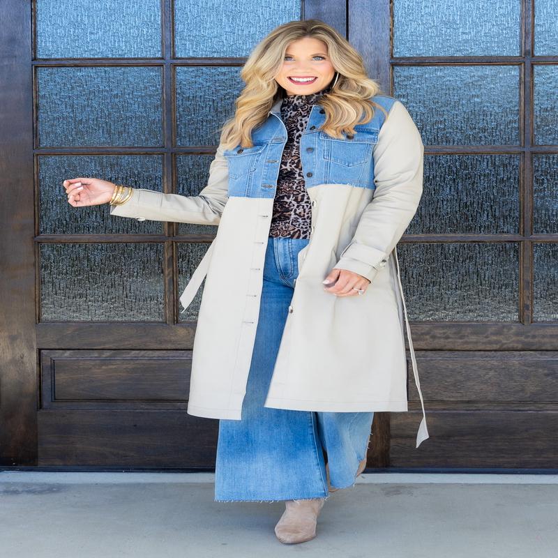 Uncover it All Denim Cashew Long Sleeve Trench Coat