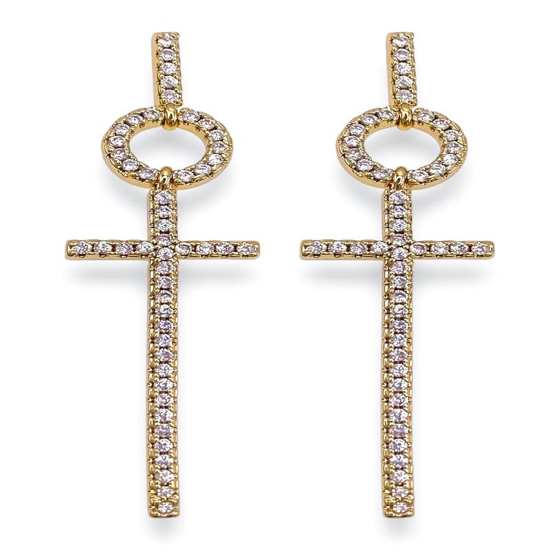 DOORBUSTER - Crystal Cross Earrings - Gold | Treasure Jewels