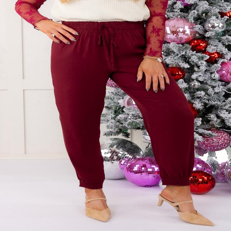 Kenlie Woven Drawstring Joggers - Wine - FINAL SALE